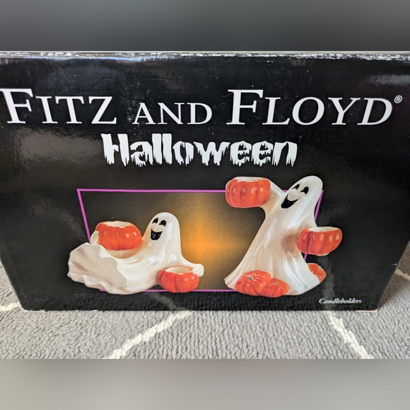 New In Box Fitz and Floyd Halloween Ghosts Candle Stick Holders - Picture 8 of 15